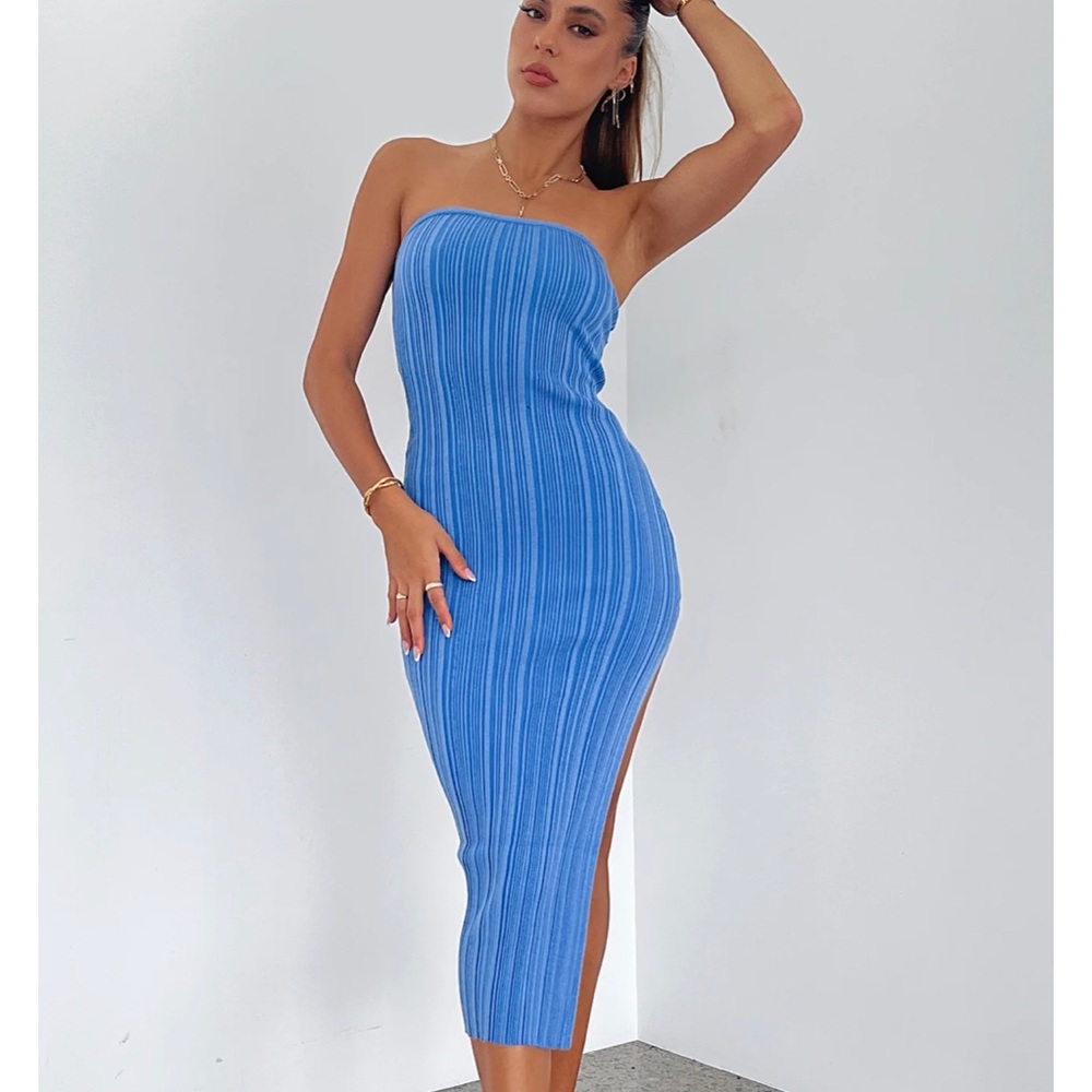 Whitefox Run with it Ribbed Midi Dress in Blue Basically new- worn once
